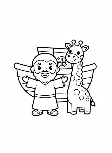 Lächelnder Noah, Ausmalbild für die 2. Adventskerze für Vorschulkinder im Alter von 3-5 Jahren