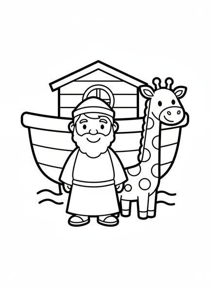 Noé souriant, page à colorier de la Semaine 4 de la bougie de l'Avent pour les enfants d'âge préscolaire de 3 à 5 ans