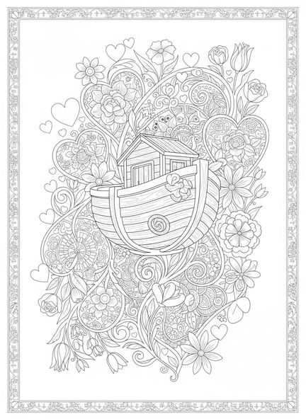 Grande arche en bois, page à colorier de l'Amour de la Semaine de l'Avent pour adultes dans un style de journal biblique.