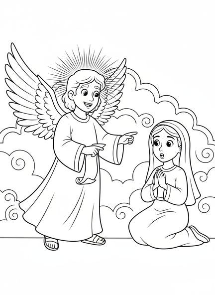 Engel Gabriel, Ausmalbild Engel Gabriel für Kinder im Alter von 5-10 Jahren.