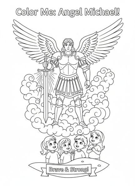 L'ange Michel avec une épée, page à colorier de l'ange Michel pour les enfants de 5 à 10 ans.