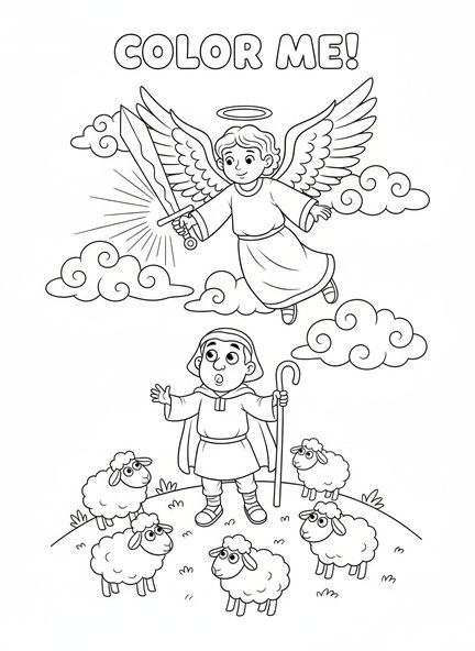 Anjo com espada, página de colorir bíblica para crianças de 5 a 10 anos