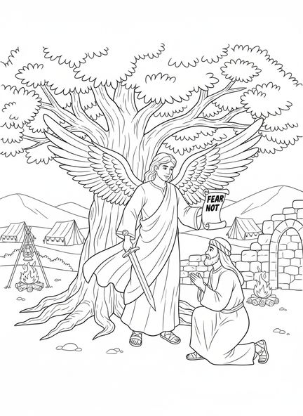 Ange avec une épée, page à colorier Ange Avec Épée pour les enfants de l'École du dimanche âgés de 5 à 12 ans