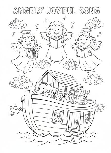 Trois anges joyeux, page à colorier Anges Chantant le Ciel pour les enfants de 5 à 10 ans