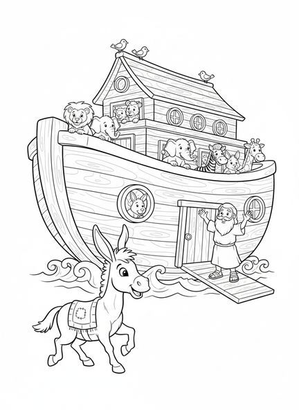 Âne amical, page à colorier de l'âne biblique pour les enfants de 5 à 10 ans