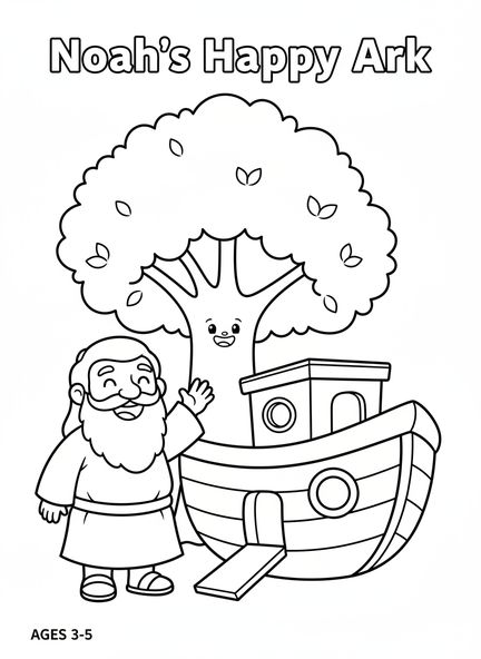 Lächelnder Noah, Ausmalbild mit einer Bibel-Frosch für Vorschulkinder im Alter von 3-5 Jahren