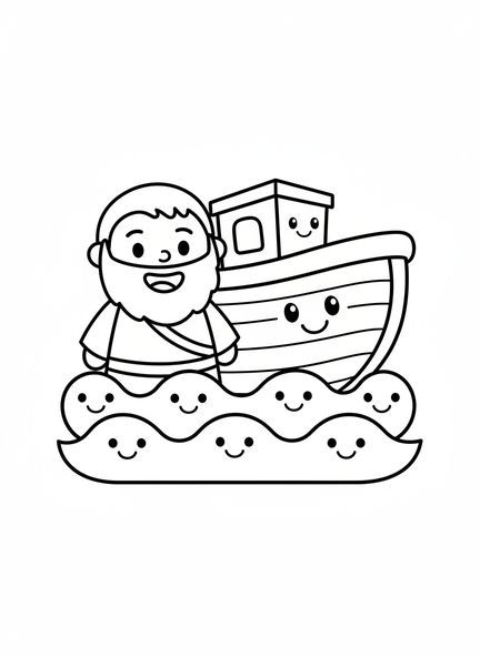 Noah mit der Arche, Ausmalbild für Vorschulkinder im Alter von 3-5 Jahren