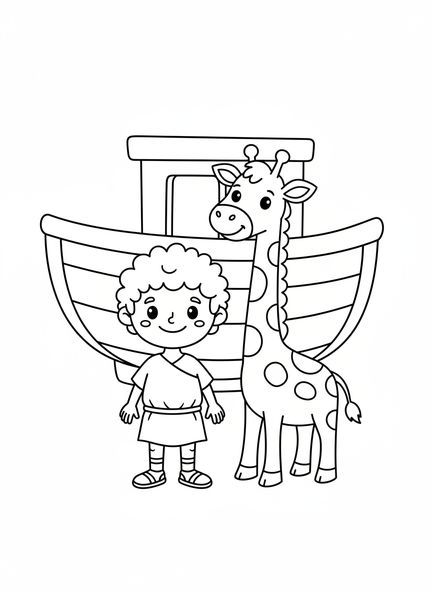 Noé y el arca, página para colorear del Arca de Noé para niños en edad preescolar de 3 a 5 años.