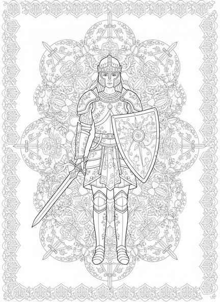 Figura da Armadura de Deus, página para colorir Armadura de Deus para adultos no estilo de journaling bíblico