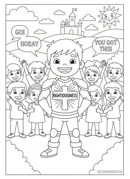 Kind mit dem Brustpanzer der Gerechtigkeit, Ausmalbild Brustpanzer Gerechtigkeit für Kinder im Alter von 5-10 Jahren