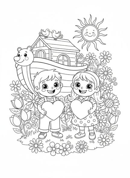 Dos niños alegres, Mateo 5:8 página para colorear Corazón Puro para niños de 5 a 10 años