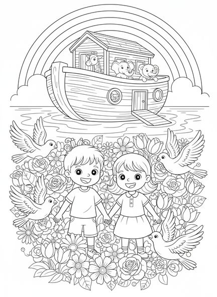 Dos niños tomados de la mano, Mateo 5:9 página para colorear de los pacificadores para niños de 5 a 10 años
