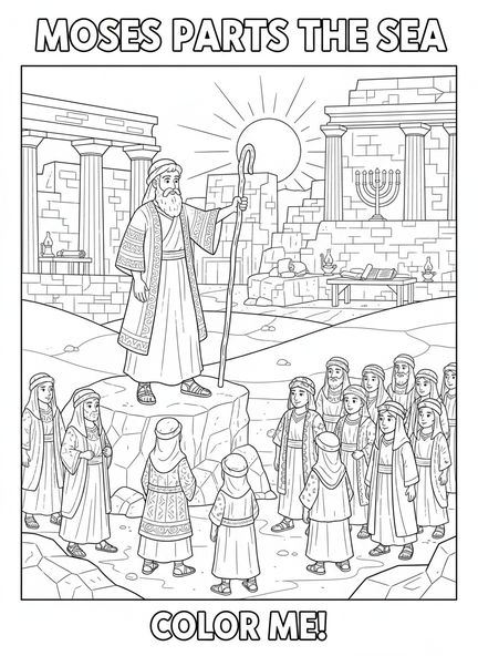 Moïse encourageant, page à colorier Deutéronome 31:6 pour les enfants de l'École du dimanche âgés de 5 à 12 ans