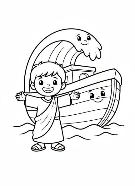 Lächelnder Noah, Für Gott hat die Welt so geliebt Malvorlage für Vorschulkinder im Alter von 3-5 Jahren