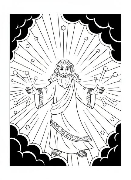 Deus criando a luz, página para colorir Gênesis 1:1 para crianças de 5 a 10 anos