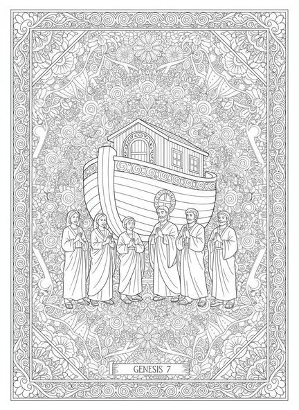 Noé et sa famille, Page à colorier 'Rendre grâce au Seigneur' pour le journal biblique style adulte