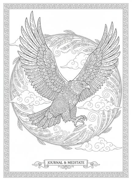 Águila majestuosa, Isaías 40:31 Página para colorear de águilas estilo journaling bíblico para adultos.