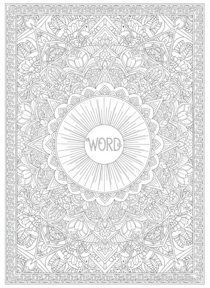 Luz radiante, Juan 1:1 La Palabra era Dios página para colorear estilo de journaling bíblico para adultos.