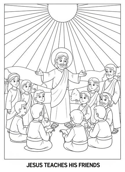 Jezus z otwartymi ramionami, kolorowanka z Jana 14:6 dla dzieci w wieku 5-10 lat