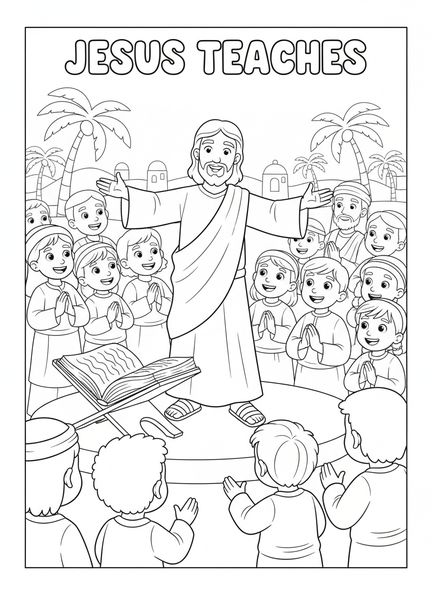 Jésus enseignant, Jean 8:32 La vérité, page à colorier gratuite pour les enfants de 5 à 10 ans
