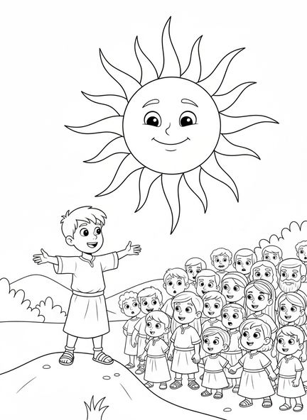 Josué se tenant avec confiance, page à colorier Josué 24 15 pour les enfants de 5 à 10 ans