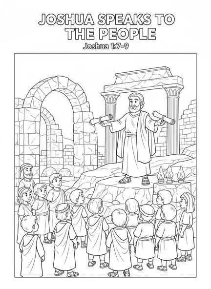 Josué parlant à une foule, page à colorier Josué 24:15 pour les enfants de l'École du dimanche âgés de 5 à 12 ans