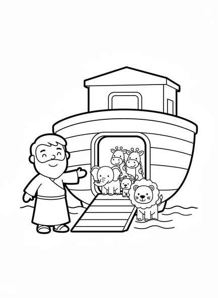 Noé sonriente, Lucas 6:31 Haz a los demás página para colorear para niños de 3 a 5 años.