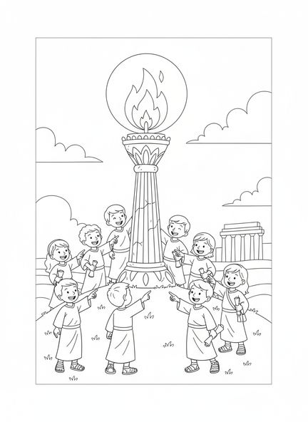Lampe à huile au sommet d'une colline, page à colorier Matthieu 5:16 pour les enfants de l'École du dimanche âgés de 5 à 12 ans