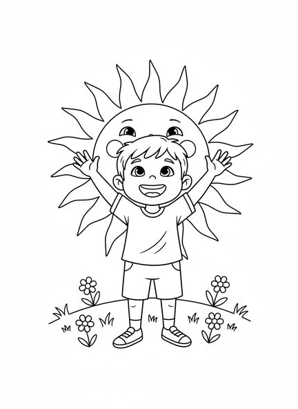 Niño mirando hacia arriba, página para colorear de Mateo 7:7 para niños de 5 a 10 años.