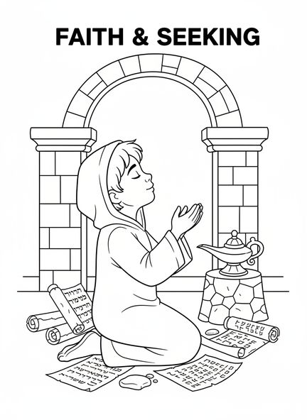 Kind im Gebet, Matthäus 7:7 Malvorlage für Sonntagsschulkinder im Alter von 5-12 Jahren