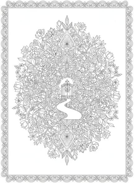 Porte ornée, page à colorier de la Porte Étroite pour le style de journalisation biblique pour adultes.