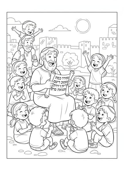 Nehemías leyendo el rollo, Nehemías 8:10 página para colorear de Alegría y Fuerza para niños de 5 a 10 años.