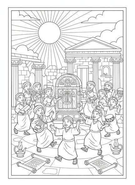Groupe de fidèles, page à colorier Louez le Seigneur pour les enfants de l'École du dimanche âgés de 5 à 12 ans.
