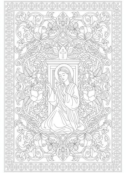 Persona orando con patrones florales, página para colorear de Proverbios 3:5-6 estilo journaling bíblico para adultos