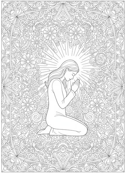 Person im Gebet, Sprüche 3,6 Erkenne ihn Ausmalbild für Erwachsene im Bibel-Journaling-Stil.