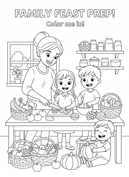 Mujer cariñosa preparando comida, página para colorear de Proverbios 31 para niños de 5 a 10 años