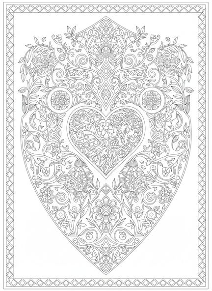 Symbole de cœur avec des motifs ornés, Proverbes 4:23 Page à colorier sur la protection du cœur pour adultes dans un style de journal biblique.