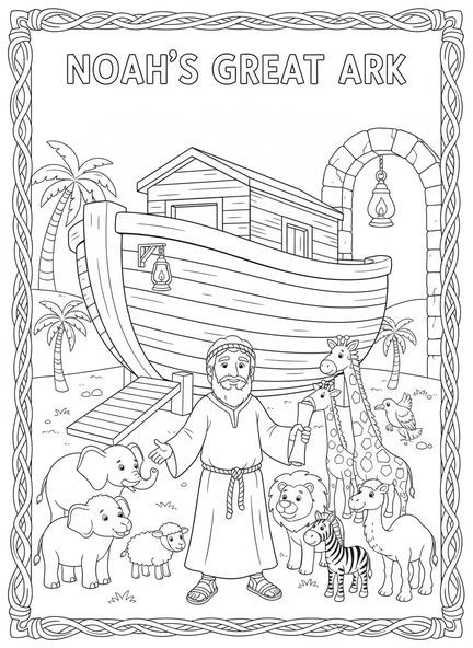 Noah neben der Arche, Psalm 118,24 Ausmalbild für Sonntagsschulkinder im Alter von 5-12 Jahren