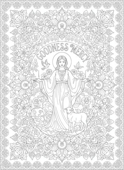 Bondad y Misericordia, Salmo 23:6 Página para colorear de Bondad y Misericordia estilo journaling bíblico para adultos