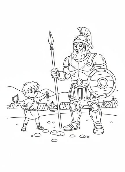 David con la honda, página para colorear Salmo 27:1 para niños de 5 a 10 años