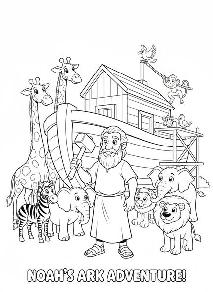 Noé con martillo, Salmo 34:8 página para colorear para niños de 5 a 10 años