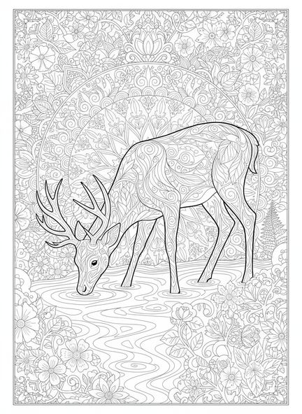 Ciervo majestuoso, Salmo 42 Como Ciervo Brama página para colorear estilo de journaling bíblico para adultos.