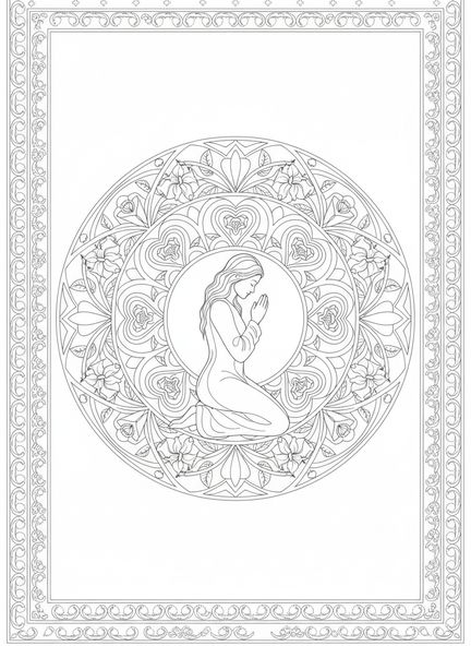 Figure agenouillée en prière, page à colorier Psaume 51 Crée en moi un cœur pur pour le style de journal biblique.