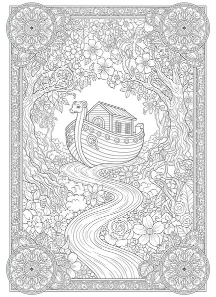 Arca de madera, página para colorear Salmo 91:1 estilo journaling bíblico para adultos