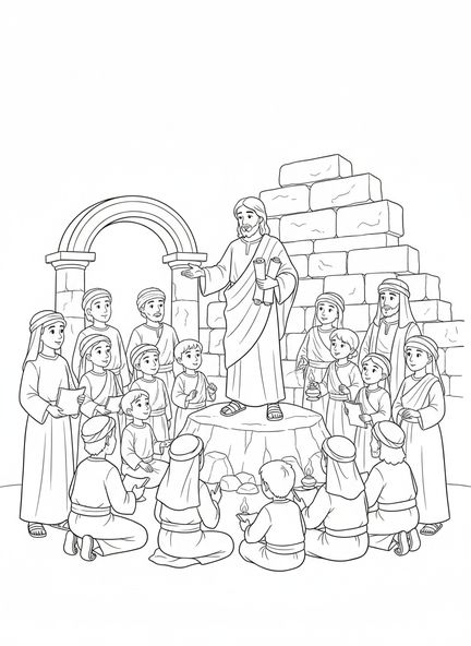 Jezus z tłumem, kolorowanka Sól Ziemi dla dzieci w katechezie w wieku 5-12 lat.
