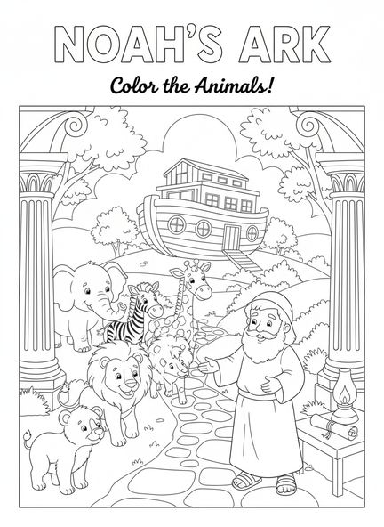 Pares de animales, página para colorear El Señor te bendiga para niños de la Escuela Dominical de 5 a 12 años.