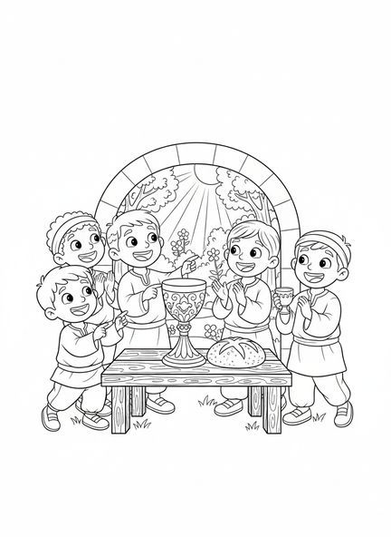 Calice et pain, page à colorier sur le symbole du calice pour les enfants de 5 à 10 ans