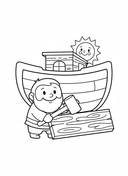 Noé sonriente, página para colorear del Calendario de Adviento para niños de 3 a 5 años