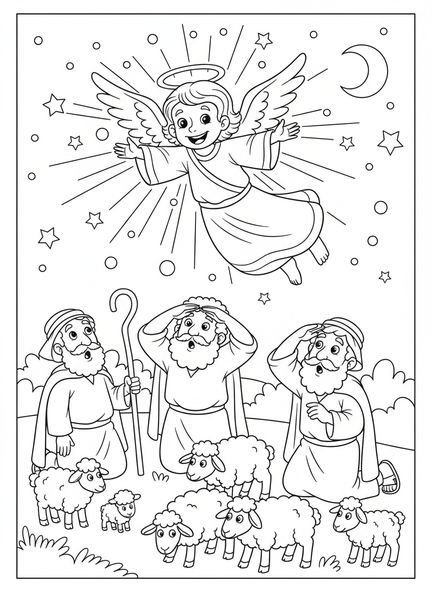 Un ange joyeux, page à colorier des Anges de Noël pour enfants de 5 à 10 ans