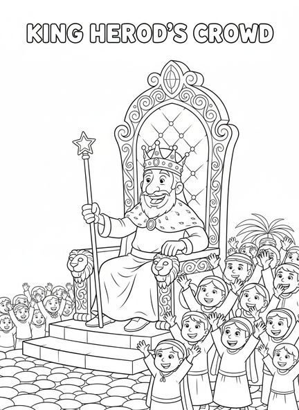 Desenho animado de Herodes coroando, página para colorir do Rei Herodes para crianças de 5 a 10 anos
